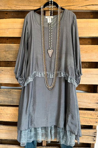 AHB EXCLUSIVE: Long Crushed Velvet (SOLID BACK) Duster/Dress - Grey