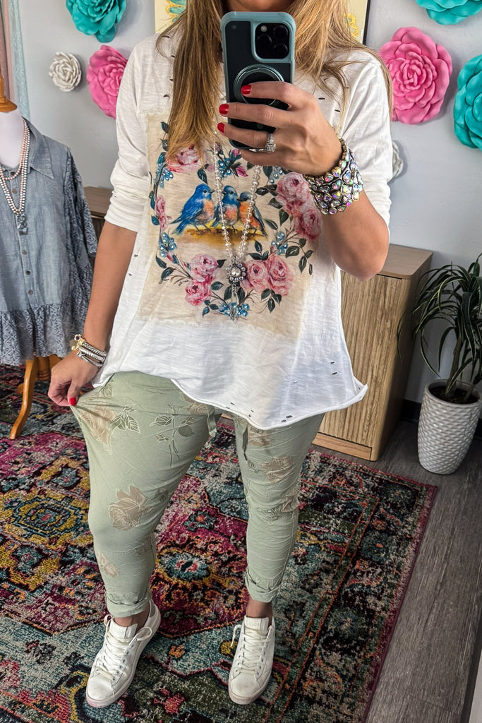 Made in Italy Scrunchy Stretch Floral Jogger Pants – Ultra Comfortable One Size & Plus