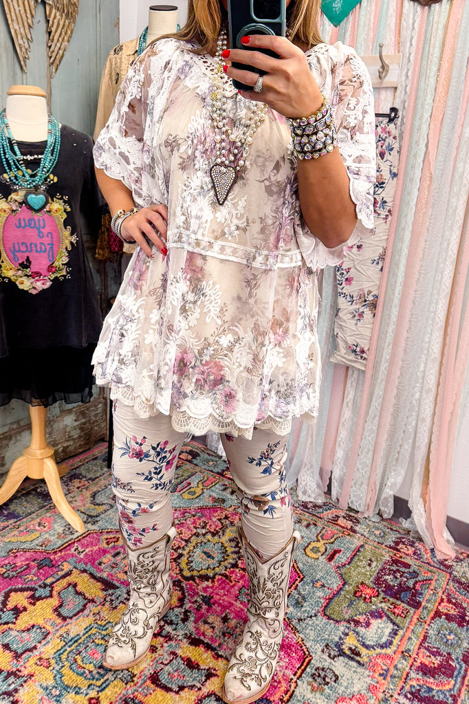 Made in Italy Scrunchy Stretch Floral Jogger Pants – Ultra Comfortable One Size (Size 6 to 12) - Floral Taupe