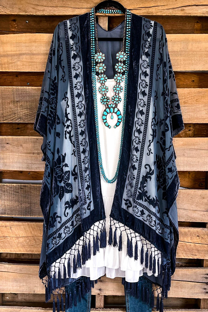 Stained Glass Kimono Burnout Velvet - Blue