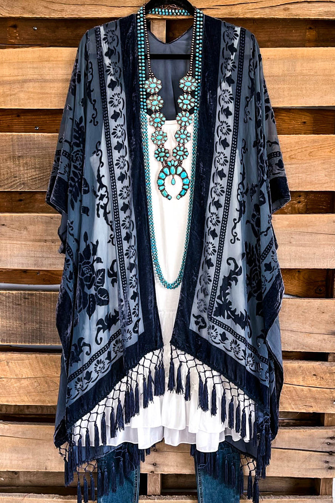 Stained Glass Kimono Burnout Velvet - Blue