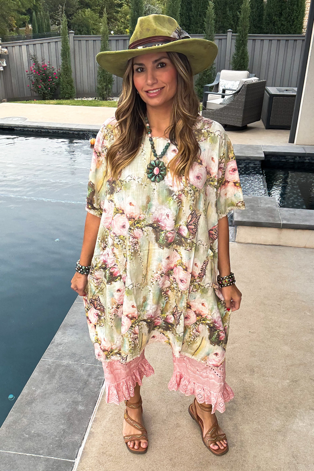 Butterfly Vintage Shabby Chic Linen Dress – Oversized Fit - 100% Linen