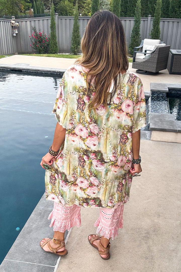 Butterfly Vintage Shabby Chic Linen Dress – Oversized Fit - 100% Linen