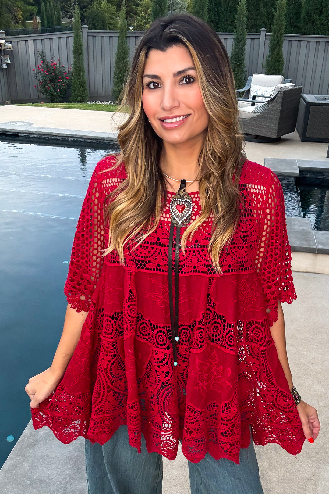 AHB EXCLUSIVE: Delightful Details Cotton Top - Red- 100% COTTON