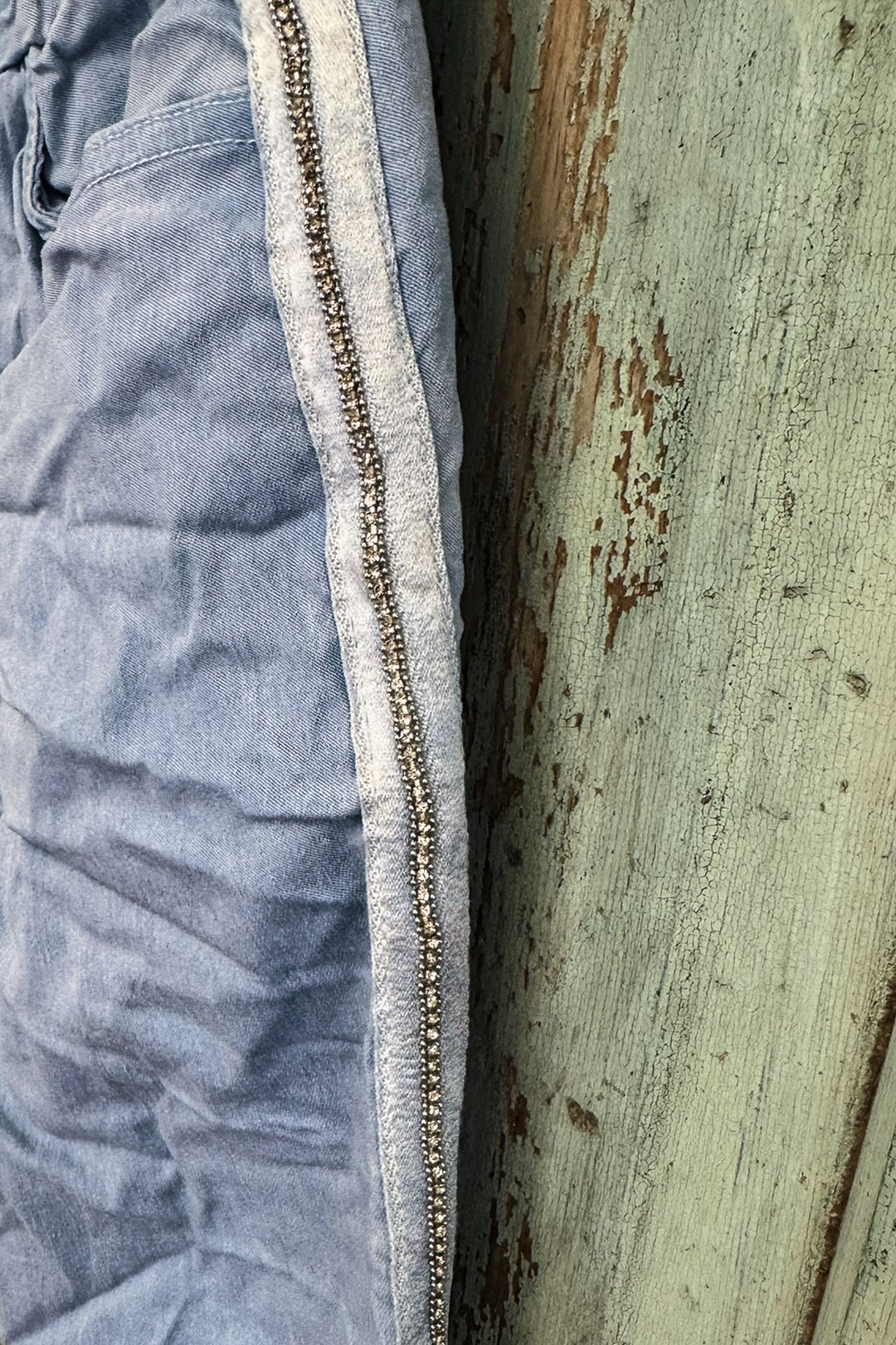 Made in Italy Scrunchy Rhinestone Stretch Pants – Ultra Comfortable Size (4 to 24) - Blue