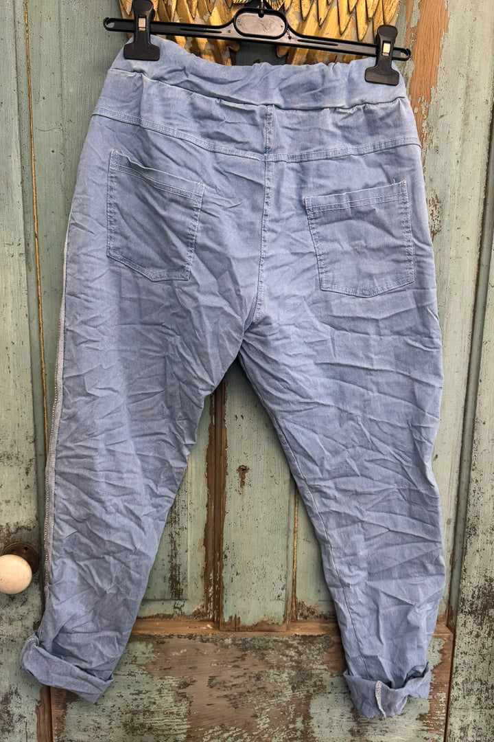 Made in Italy Scrunchy Rhinestone Stretch Pants – Ultra Comfortable Size (4 to 24) - Blue