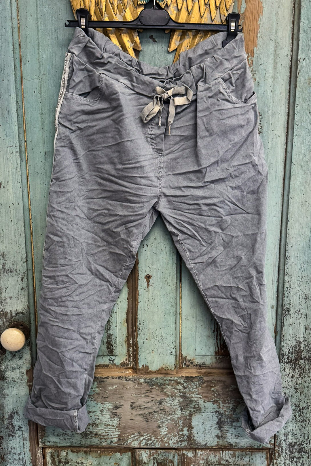 Made in Italy Scrunchy Rhinestone Stretch Floral Jogger Pants – Ultra Comfortable Plus Size - Silver (Size 14 to 24)