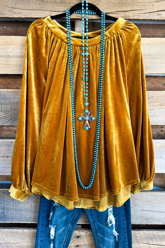 Fashionably Late Velvet Top  - Mustard