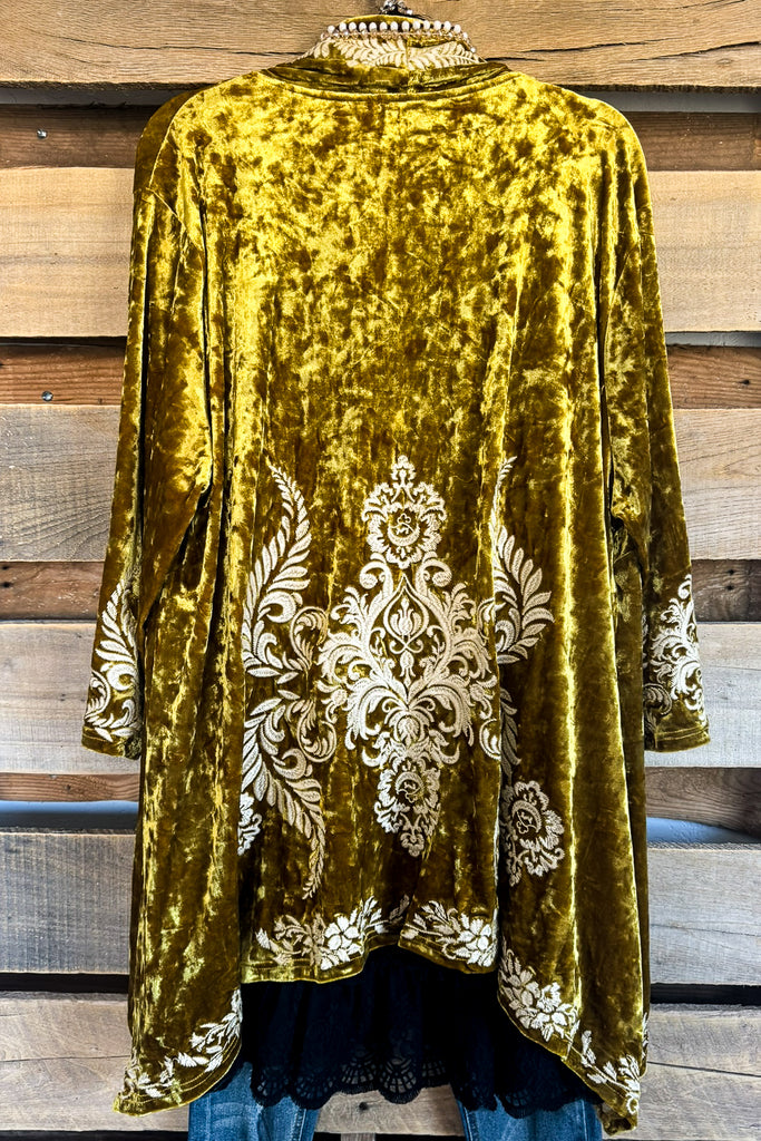 AHB EXCLUSIVE: Crushed Velvet Embroidered Cardigan - Gold