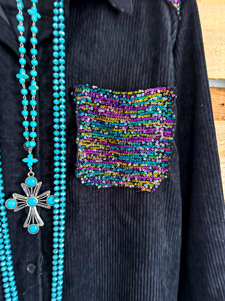 Harbor Of Love Sequin Shacket - Black - SALE