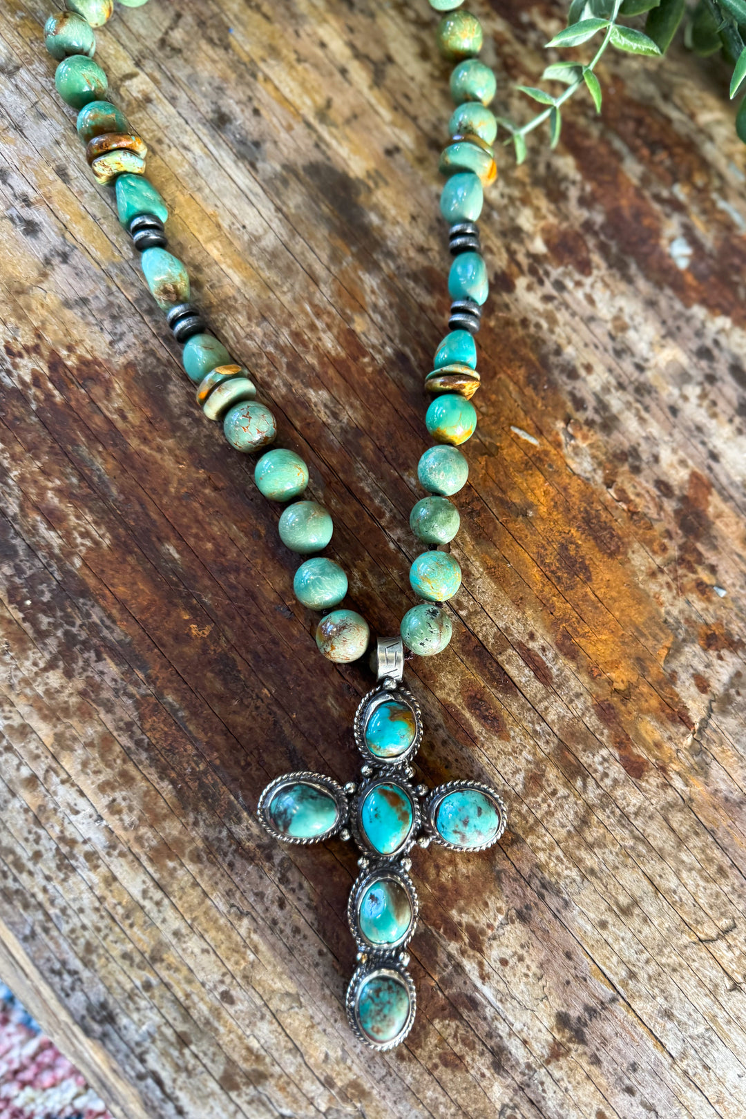 Handmade in Texas -Turquoise Cross with Turquoise Beads - Rare Color