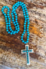 Leopard Skin Cross Necklace - Turquoise