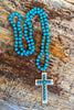 Leopard Skin Cross Necklace - Turquoise