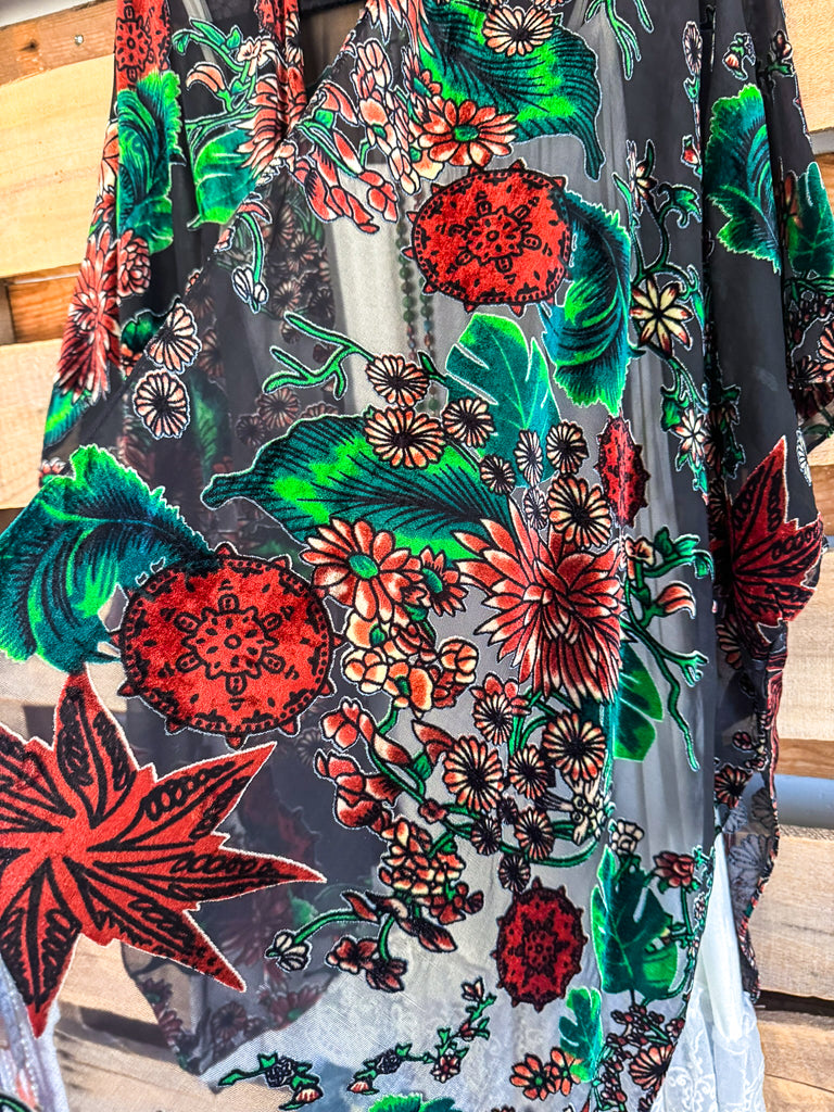 Back To The Beginning Burnout Velvet Kimono - Black