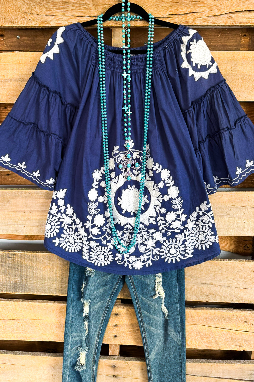 Bound By Love  Embroidered Top - Blue