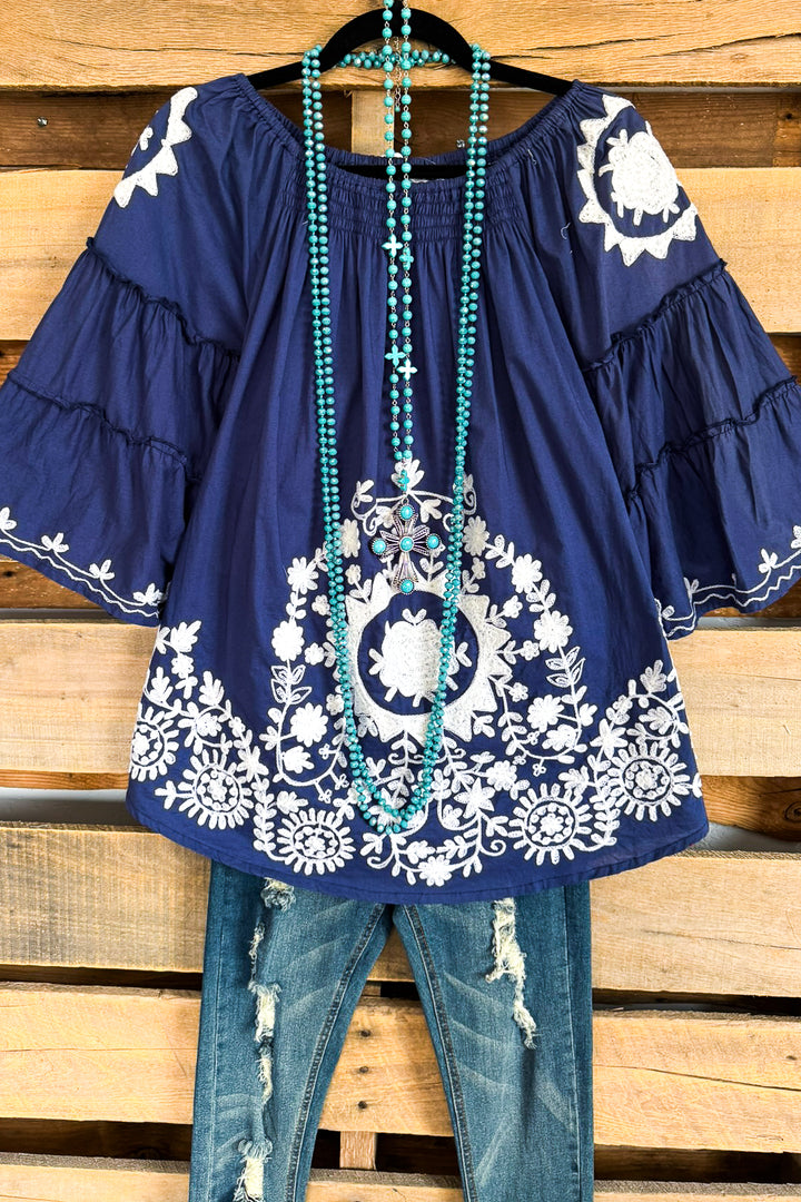Bound By Love  Embroidered Top - Blue