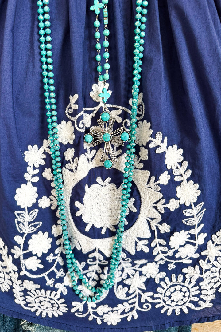 Bound By Love  Embroidered Top - Blue