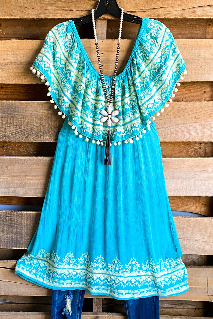 AHB EXCLUSIVE: Havana Nights Dress - Turquoise/Cream - SALE