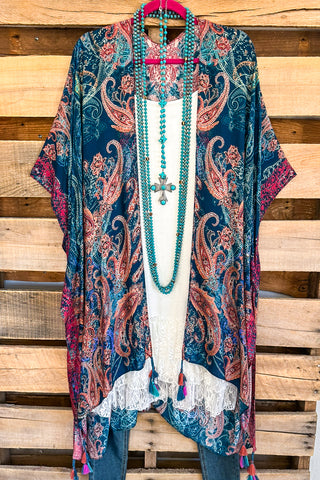 Mandala Print Oversided Kimono - Gray