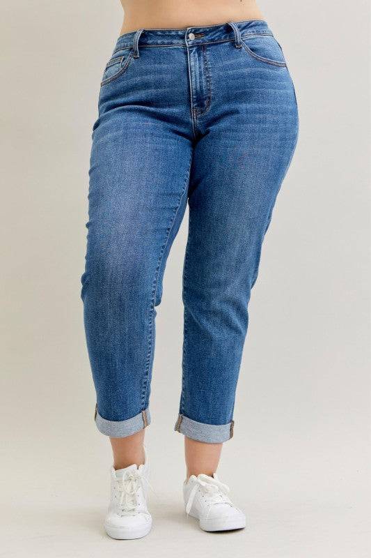 JUDY BLUE: Classic Cuffed Boyfriend Jeans - Mid Rise - SALE