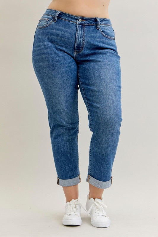 JUDY BLUE: Classic Cuffed Boyfriend Jeans - Mid Rise - SALE