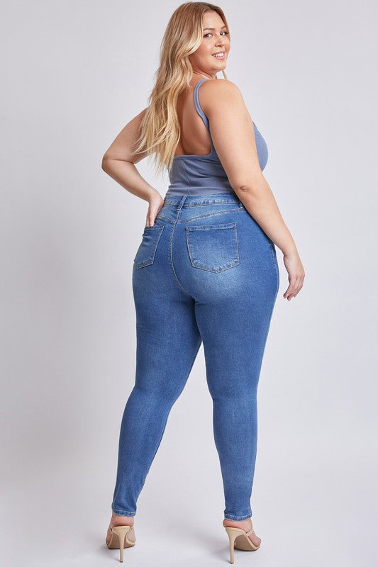 Skinny Ripped High Rise Jeans - Medium Wash