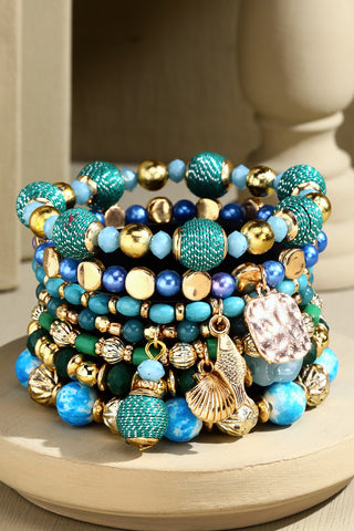 Mixed Color Beaded Bracelet - Gold Purple