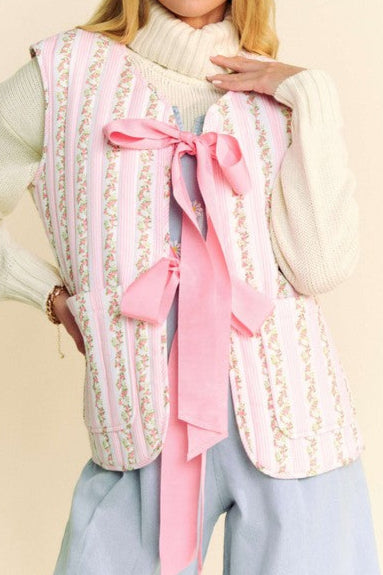 Love And Bow Ties Quilted Vest - Pink - 100% COTTON - SALE