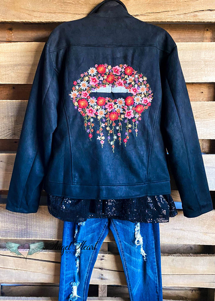 Cool & Chic Embroidered Jacket - Black - SALE