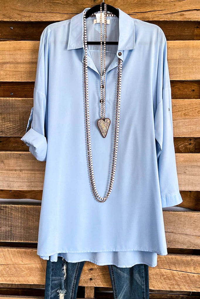 Simply Polished Oversized Tunic - Pale Blue
