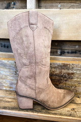 Empire Walk Cowboy Boots - Taupe/Silver -