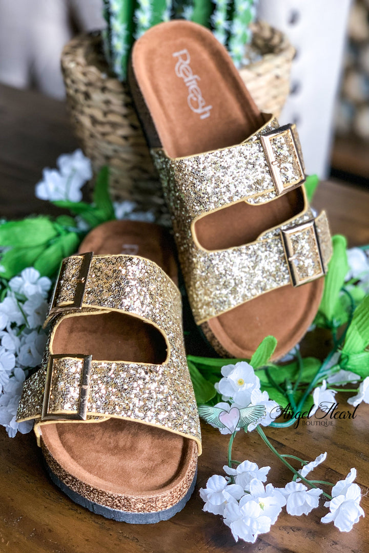 Shine Bright Buckle Sandals - Champagne Gold - SALE size 5.5