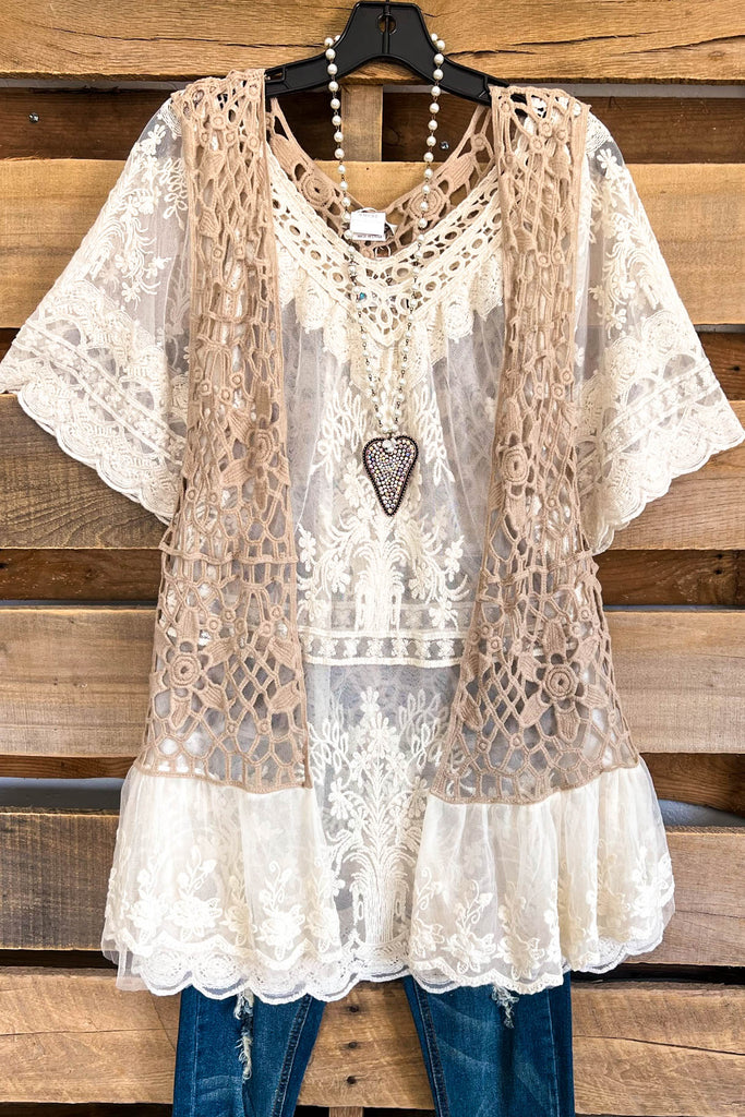 Yes I Will Crochet Vest - Mocha - 100% COTTON