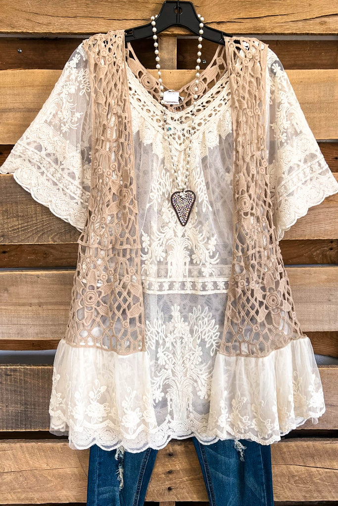 Yes I Will Crochet Vest - Mocha - 100% COTTON