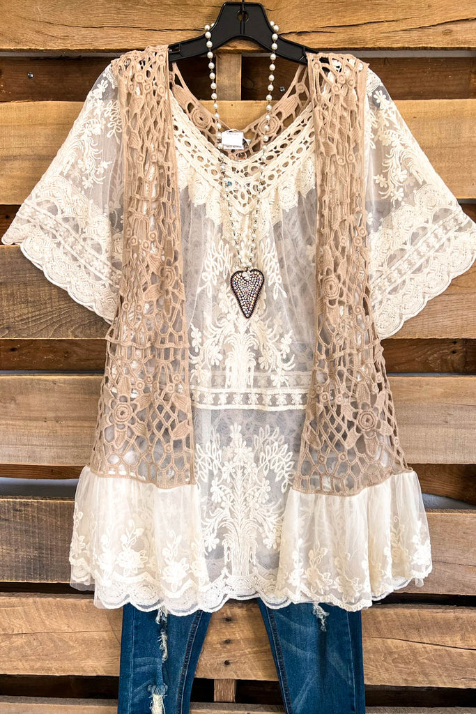 Yes I Will Crochet Vest - Mocha - 100% COTTON