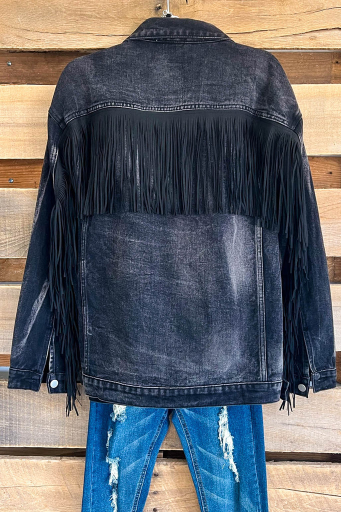 Trendy Companionship Fringe Jacket - Black - SALE