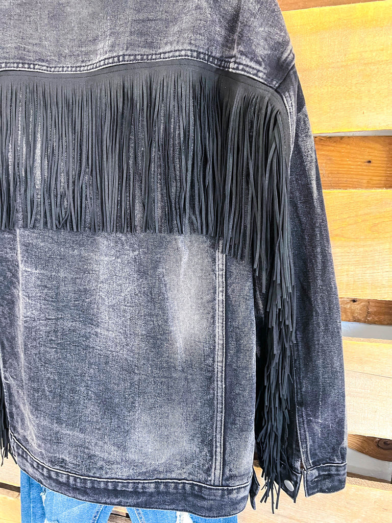 Trendy Companionship Fringe Jacket - Black - SALE