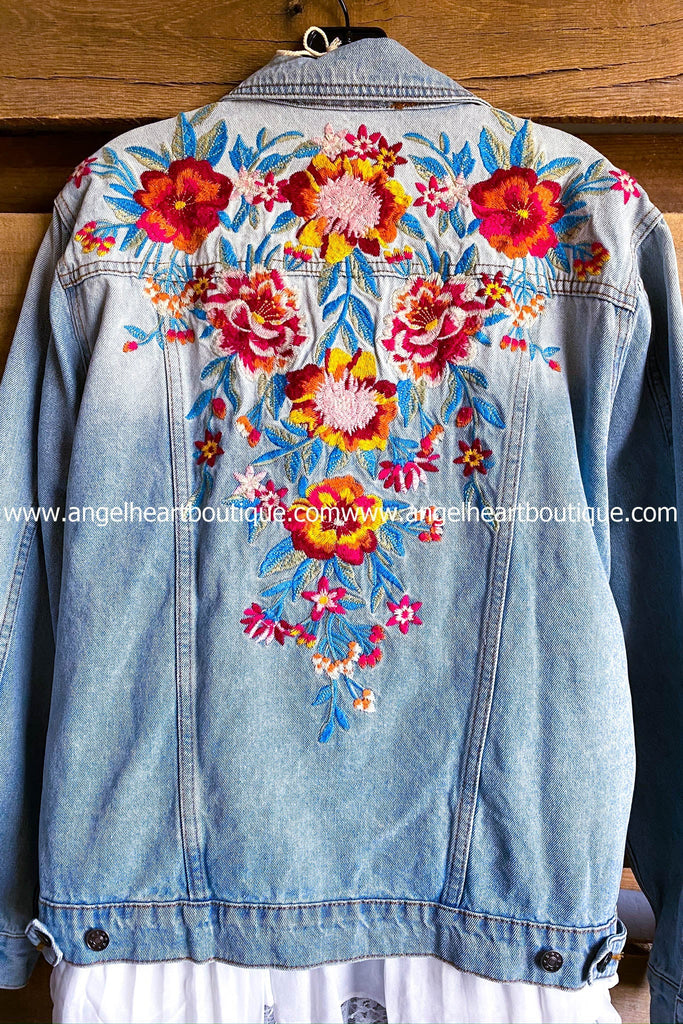 AHB EXCLUSIVE: Lead Me With Love Embroidered Jean Denim Jacket - Denim