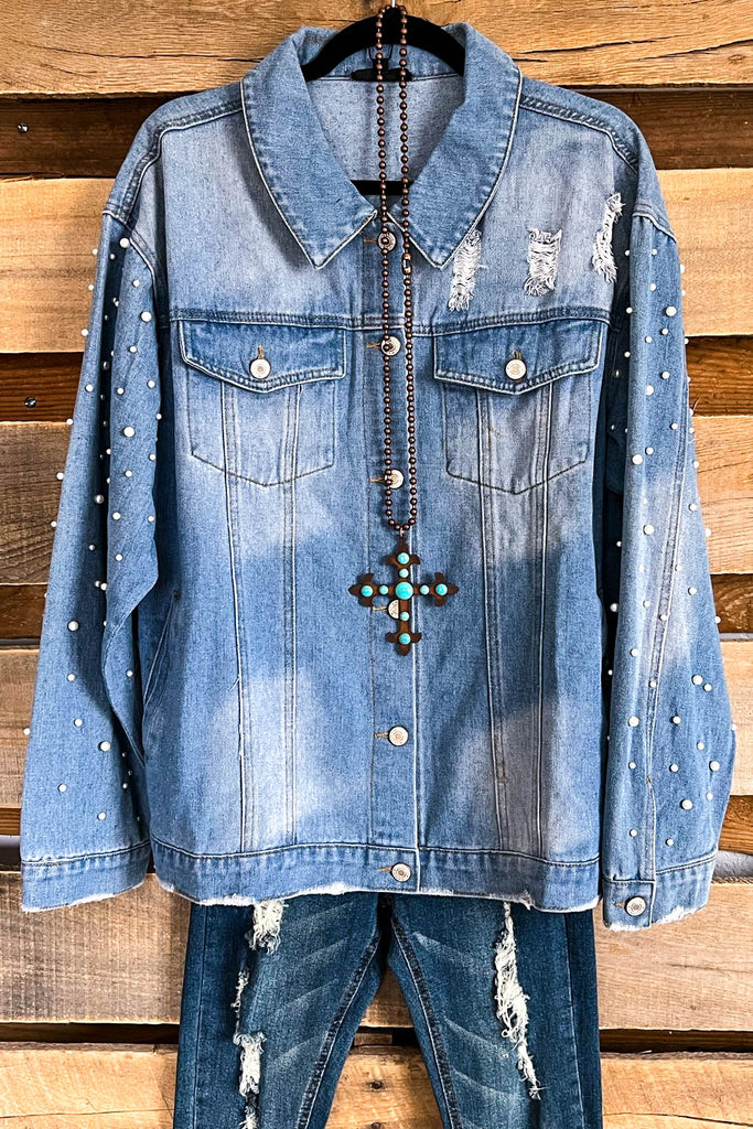 Denim & Pearls Jean Jacket - 100% COTTON - SALE