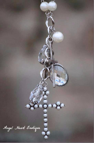Mocha Pearl Necklace Stone Cross Pendant