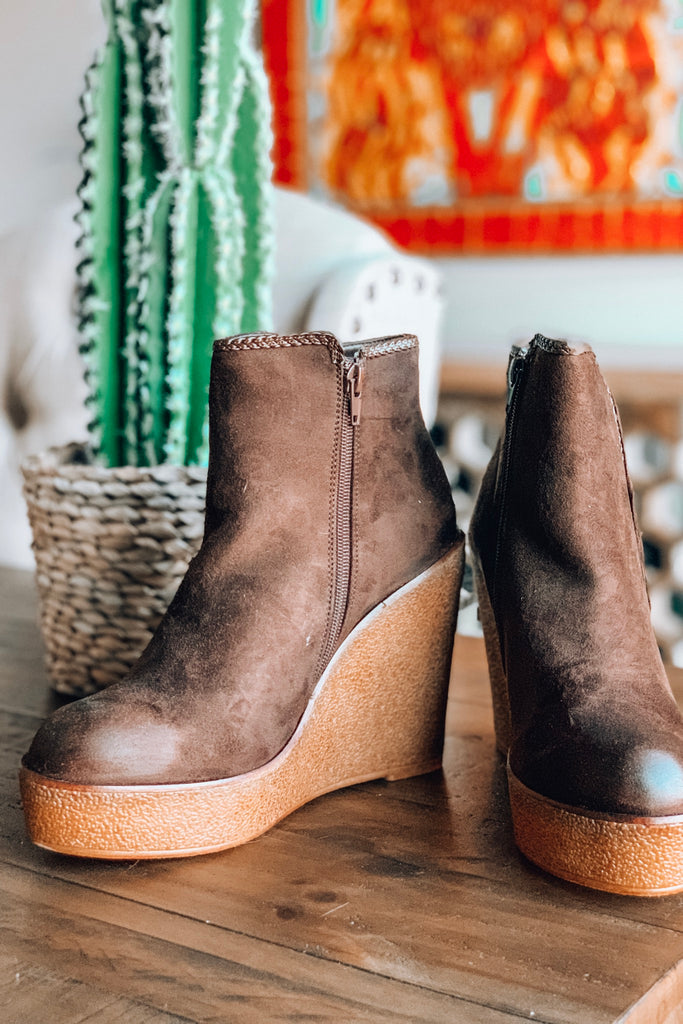 Western Vibes Fringe Wedge - Mocha - SALE (Size 5.5 Left)