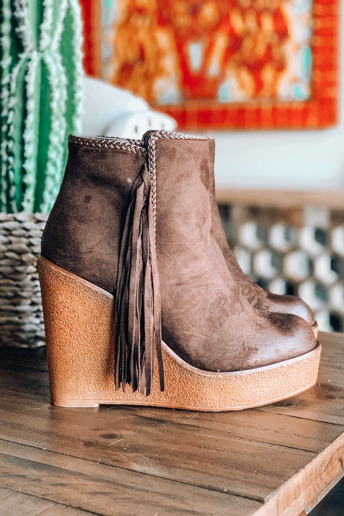 Western Vibes Fringe Wedge - Mocha - SALE (Size 5.5 Left)