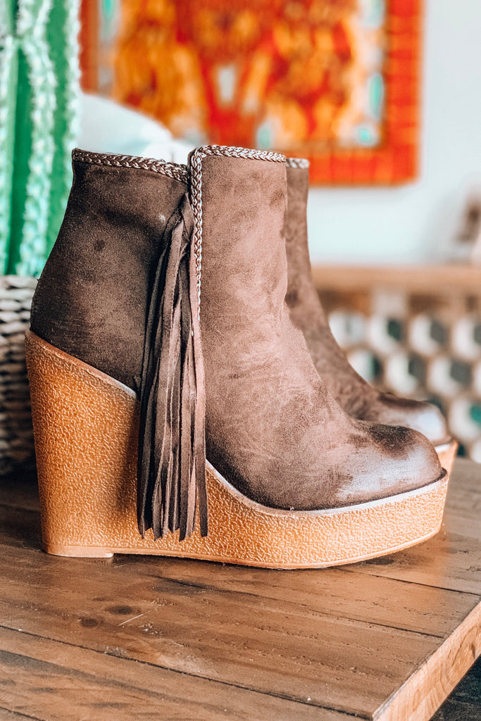 Western Vibes Fringe Wedge - Mocha - SALE (Size 5.5 Left)